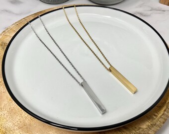 Stainless Steel Bar Necklace, Minimalist Pendant, Gold or Silver Chain
