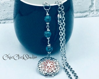 Car Rear View Mirror Essential Oil Diffuser: Stainless Steel Locket with Jasper Beads