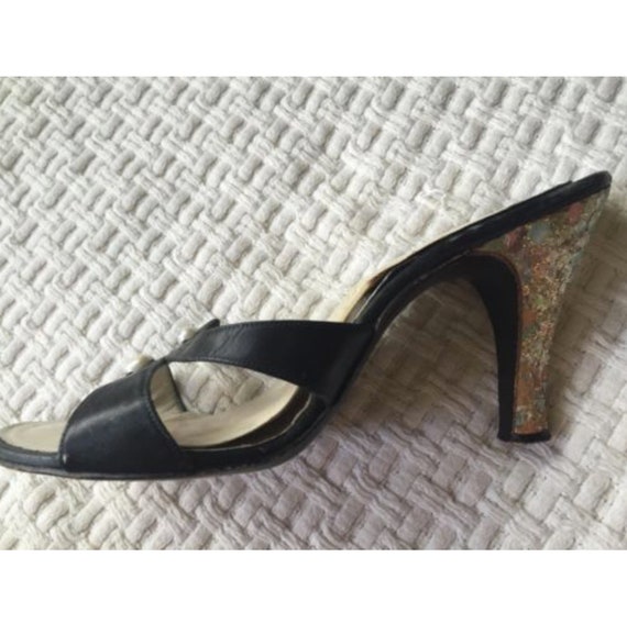 Vintage 1950's Navy Pearl and Glitter Peep-toe Mul