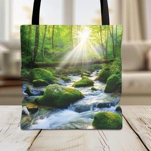 Nature Lover Forest Stream Tote Bag-Outdoors Market Or Book Bag-Nature Lover Shoulder Bag-Gift for Hikers-Comes In 3 Sizes