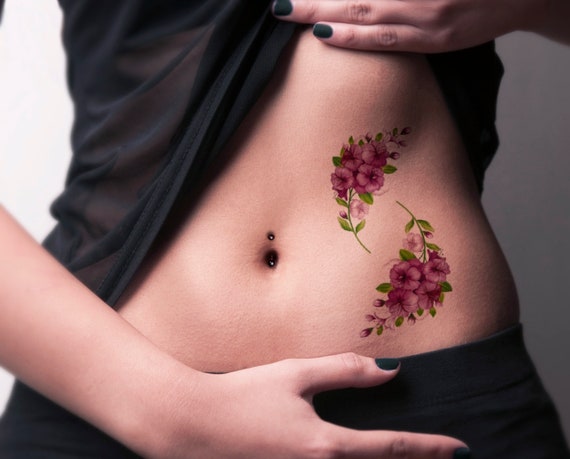 Pink Double Floral Temporary Tattoo Colorful Temporary Tattoo Flower Temporary Tattoo Boho Temporary Tattoo Flower Tattoos Flower Body Art