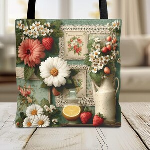 Rustic Floral Tote Bag-Cottagecore Market Bag-Eco-Friendly Grocery Bag-Gift for Her-Reusable Shopping Bag-Cottagecore Book Bag