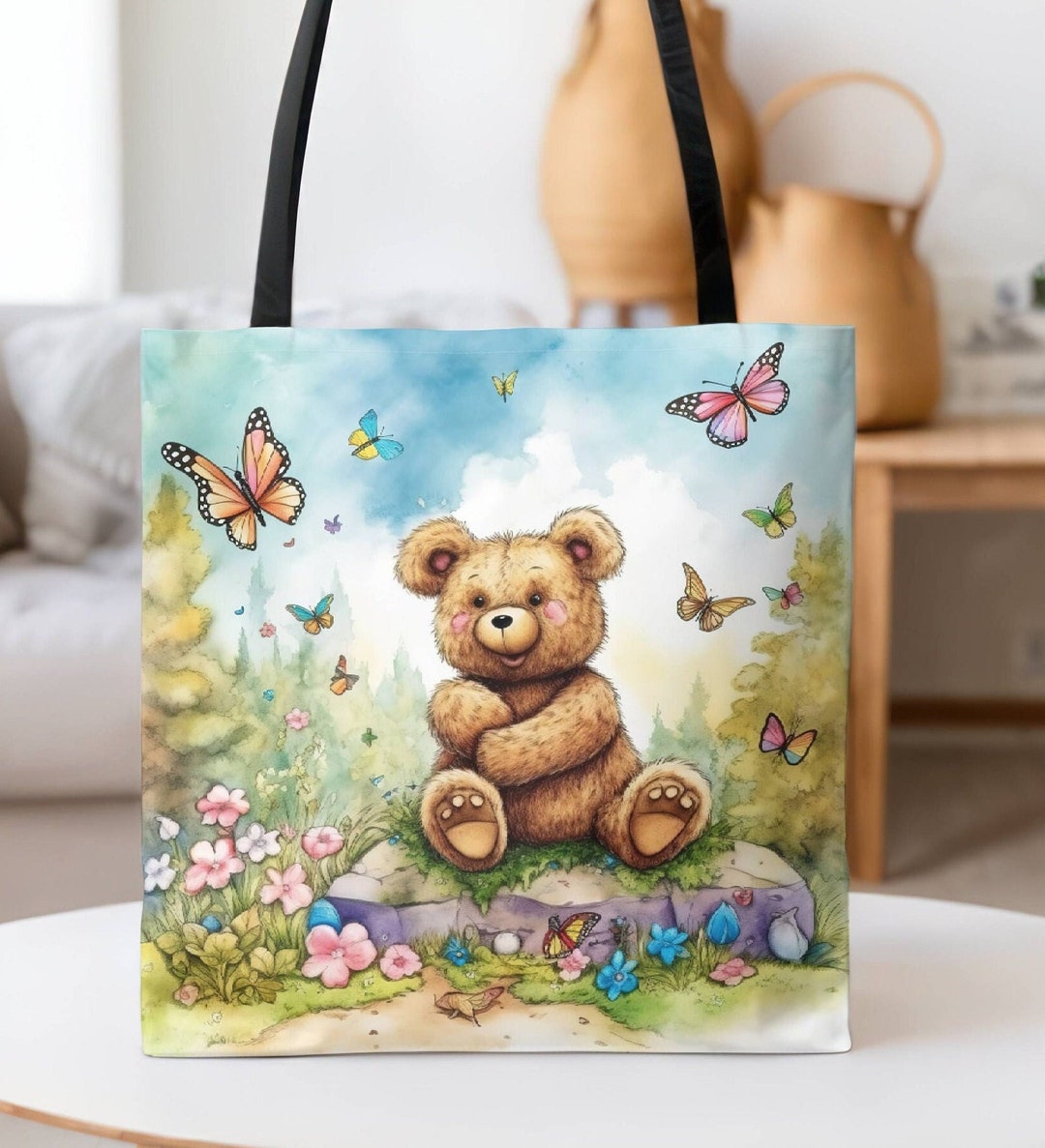 Cute Watercolor Teddy Bear Tote Bag- Teddy Bear Lover-gift for Child ...