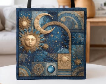 Zodiac Embroidery Style Personalized Tote Bag-Astrology Market Bag-Celestial Art-Astrological Gift-Gift For Her-Available In 3 Sizes
