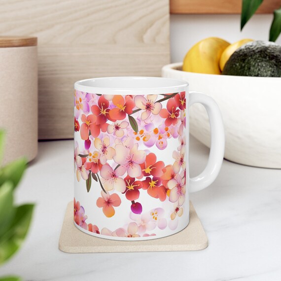 Hand built coffee cup, pastel flower