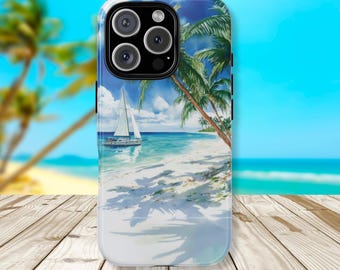 Beach Life-Watercolor Serene Tropical Beach iPhone Case-Beach Lover Gift-Tropical Landscape-Island Life Decor-Gift For Her-Fits iPhone 10-16