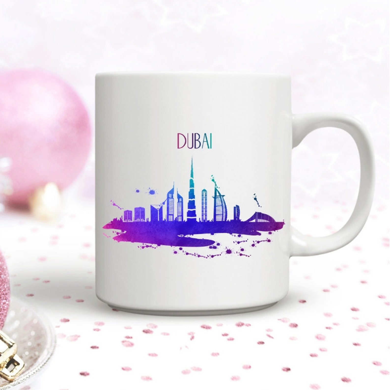 Dubai Watercolor Skyline MugI Love Dubai Souvenir Coffee Etsy