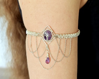 Tree arm cuff with amethyst gemstones
