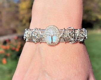 Cuff tree bracelet with a moonstone