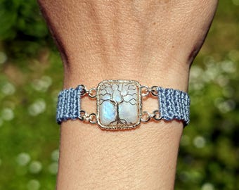 Wire crochet tree bracelet with a moonstone gemstone