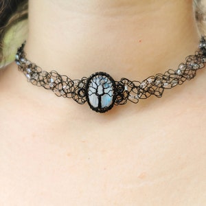 Wire crochet black choker with a moonstone