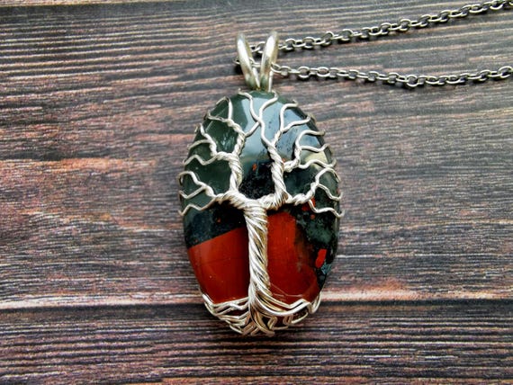 Tree pendant with a bloodstone gemstone