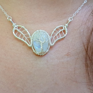 Tree - leaf necklace with a moonstone