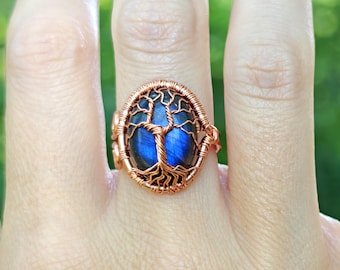 Tree ring with a labradorite gemstone