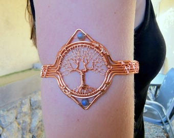 Kupfer Armreif mit Labradorit Perlen | Oberarm Bündchen | Keltischer Schmuck | Armstulpe | Oberarm Armreifen | Kupfer Armreif