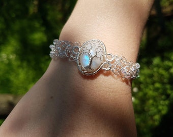 Wire crochet tree bracelet with a moonstone
