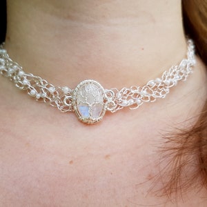Wire crochet choker with a moonstone