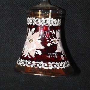 Hand Blown Painted Glass Christmas Ornament Ruby and Gold Bell
