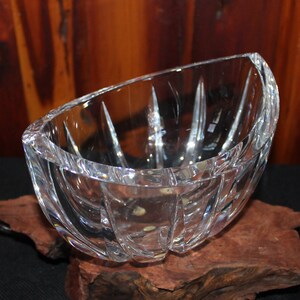 Signed Kosta Warff Lead Crystal Boat Shaped Glass Numbered Bowl