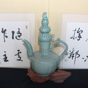 Contemporary Signed Korean Celadon with Chicken Stopper by Protege of Shin Sang Ho