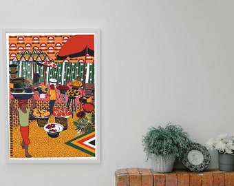 Africa scene 4, Colourful Illustration Art, Printable Art, Modern art, Gallery Wall Art, Prints, Classic wall art, Poster, Kwanzaa gifts