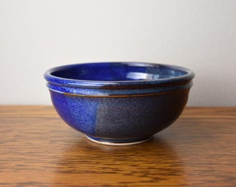 Cereal Bowl - Denim Blue and Midnight Blue Glazes. Wheel thrown stoneware.