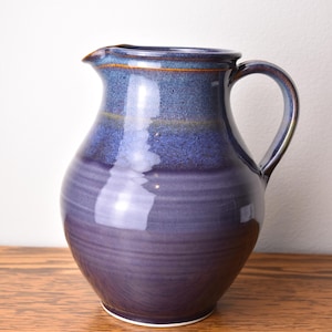 2.5 Liter Stoneware Pitcher - Denim Blue and Purple Glazes, Wheel Thrown
