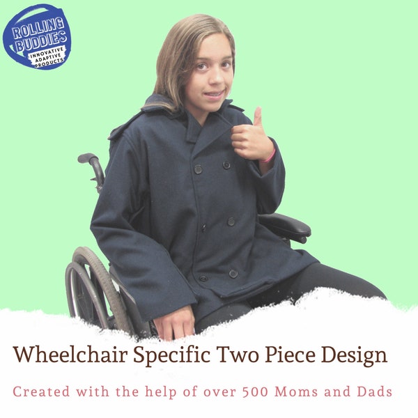 Two Piece Design Wheelchair Specialized Adaptive Boys' & Girls Wool PeaCoat