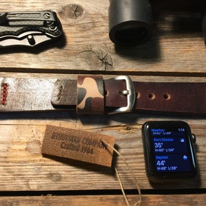 Apple Watch Leather Strap Band Camouflage Keeper 42mm, 38mm 40mm, 44mm Men or Women