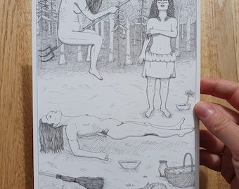 Sorcières et illustration de pommade volante, impression fine art de haute qualité, A4/A3