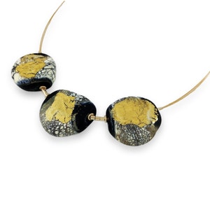Flat Beaded Handcrafted Statement Necklace, Jewel for special occasions, evening jewelry, black and gold necklace, gift for her