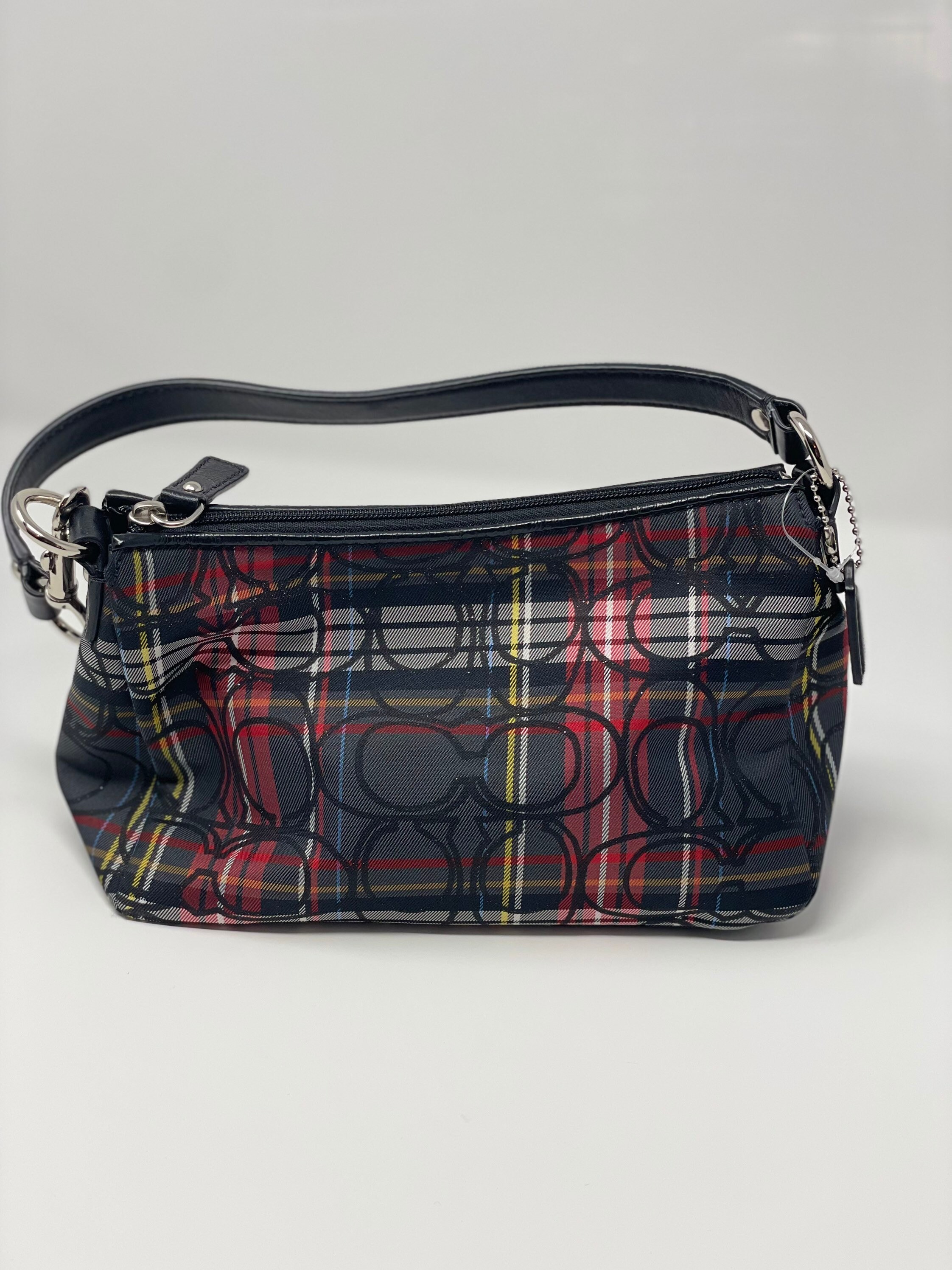 red and black plaid coach purse