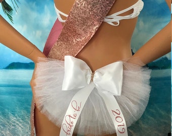 ROSE GOLD Booty Veil (Bikini Veil),. Purchase separately or as a set with a Rose Gold Sequin Sash,  Personalized  by CYA Bikini Veils