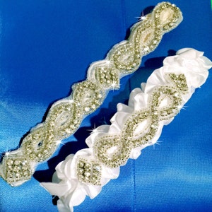 Wedding Garter Set. Rhinestone & Beaded keepsake garter and  coordinating Toss Garter, Stunning Bridal Rhinestone Garters by CYABikiniVeils