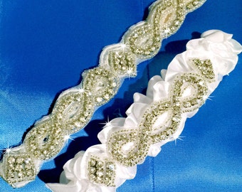 Wedding Garter Set. Rhinestone & Beaded keepsake garter and  coordinating Toss Garter, Stunning Bridal Rhinestone Garters by CYABikiniVeils