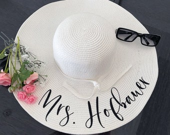 Sun Hat, Bride's Straw Hat, Personalized Straw Hat, Floppy Sun Hat,  Straw Hat, Beach Hat - detachable veil avail at add'l cost