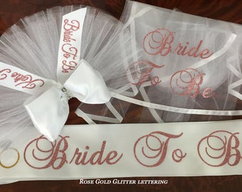 Rose Gold Booty Veil, Sash. Hair Veil Purchase individually or as a 3 piece Day/Night Set by CYA Bikini Veils
