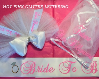 Bridal Booty Veil, Sash. Hair Veil PERSONALIZED Purchase individually or as a 3 piece Day/Night Set by CYA Bikini Veils
