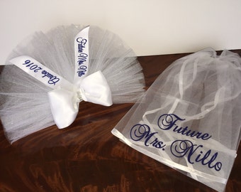 Bachelorette party Veil -Bridal Shower Gifts , Buy Individually or as a Day/Night Set. PERSONAIZED
