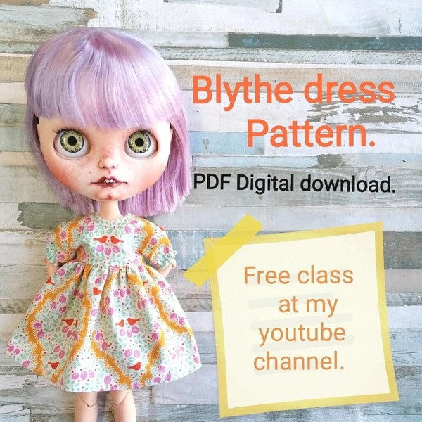 PDF Instant download Pattern to make a dress for blythe. Will receive the pattern at your email and class at my youtube channel.