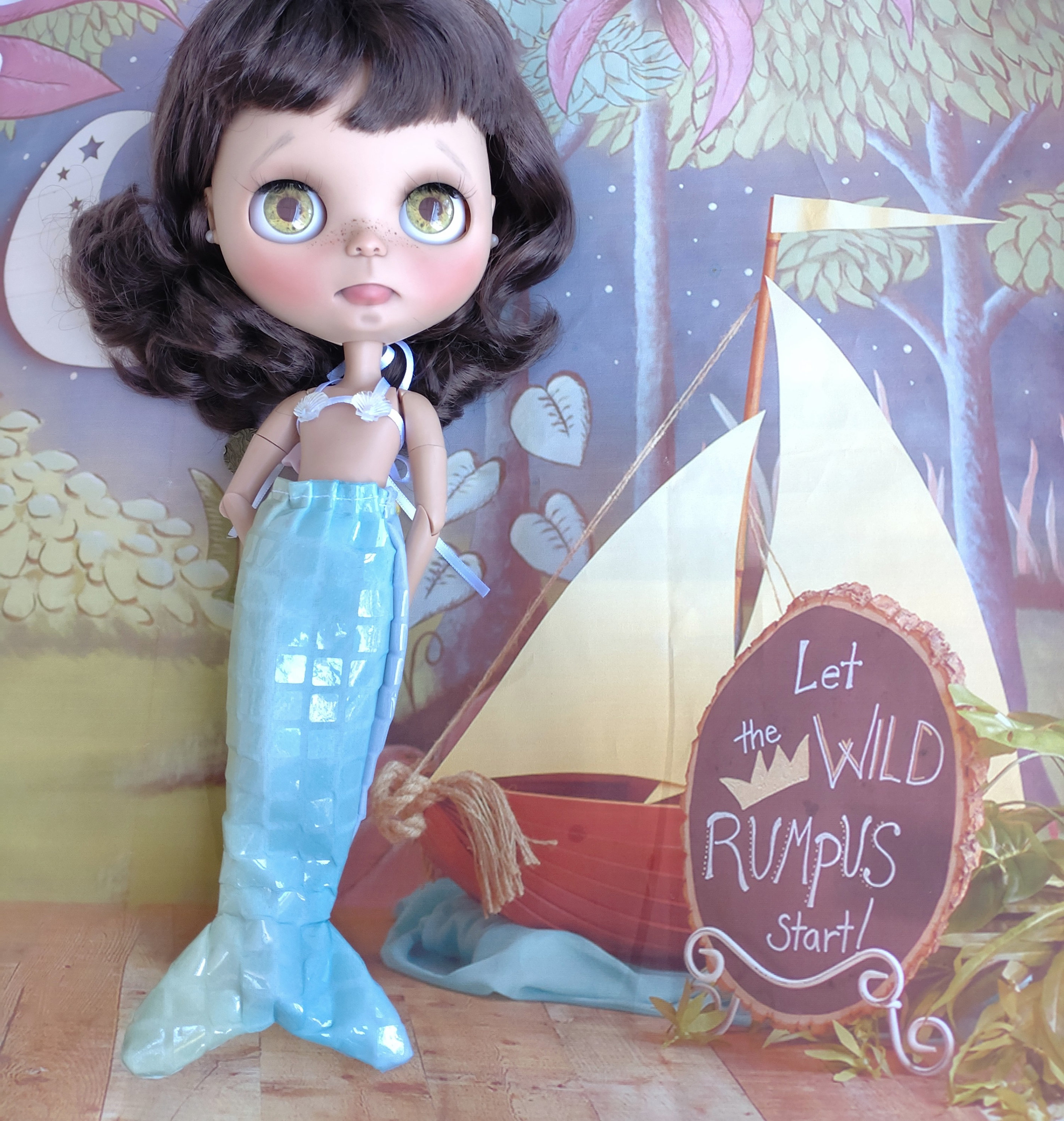 Bonita sirena Shabby Chic con sujetador de conchas marinas
