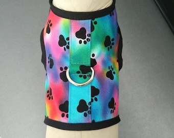 Dog Harness Vest Pet Dog Apparel Clothing Clothes Rainbow Paw Print XXS-XL