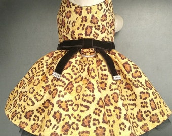 Animal Print Yellow Leopard Pet Dog Apparel Clothes Clothing Harness Dress