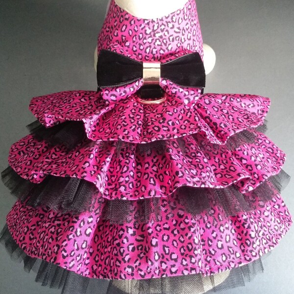 Pink Leopard Pet dog Apparel Clothes Clothing Harness Dress