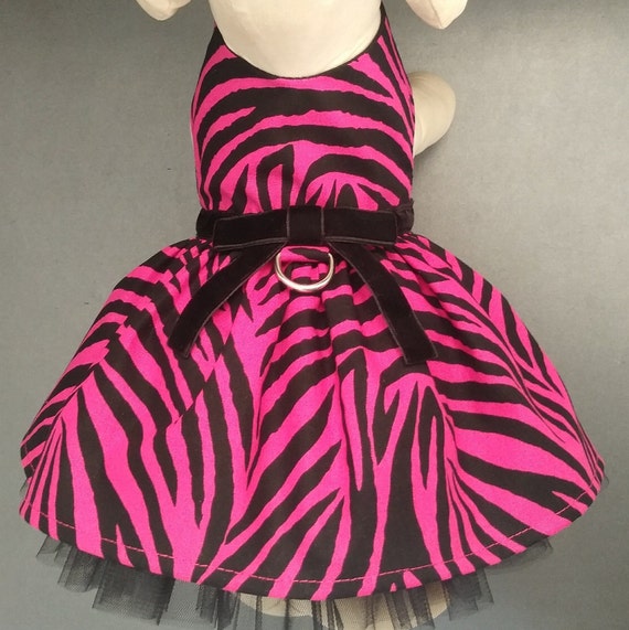 Animal Print Pink Zebra Stripe Pet Dog Apparel Clothes Clothing Harness Dress