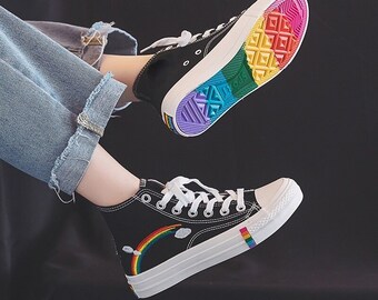 Hjdfene Womens Striped Texture Allover Surf Gay Pride Flag Canvas Shoes Low-Cut StrapsLeisure Funky Sneakers Suitable for Walking Hjdfene Womens Striped Texture Allover Surf Gay Pride Flag Canvas Shoes Low-Cut StrapsLeisure Funky Sneakers Suitable for Walking