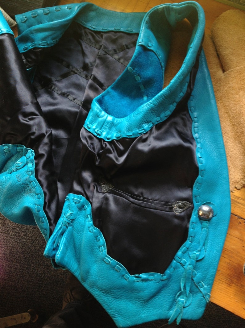 Turquoise Spiral Laced Ladies Deerskin Vest With Turquoise - Etsy