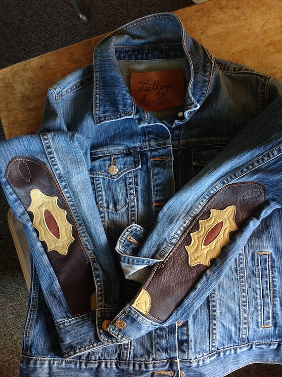 Leather Appliqué ~cross Design, Ladies Medium + Denim Short Jacket 