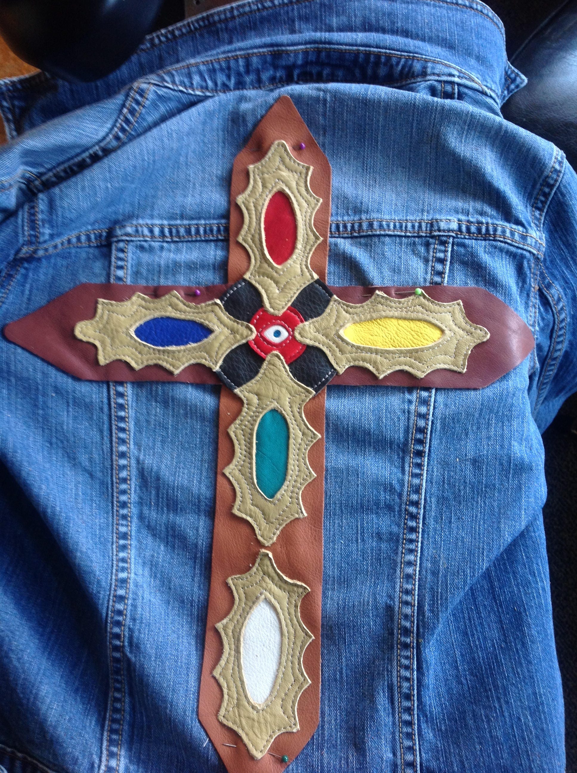 Leather Appliqué ~cross Design, Ladies Medium + Denim Short Jacket 