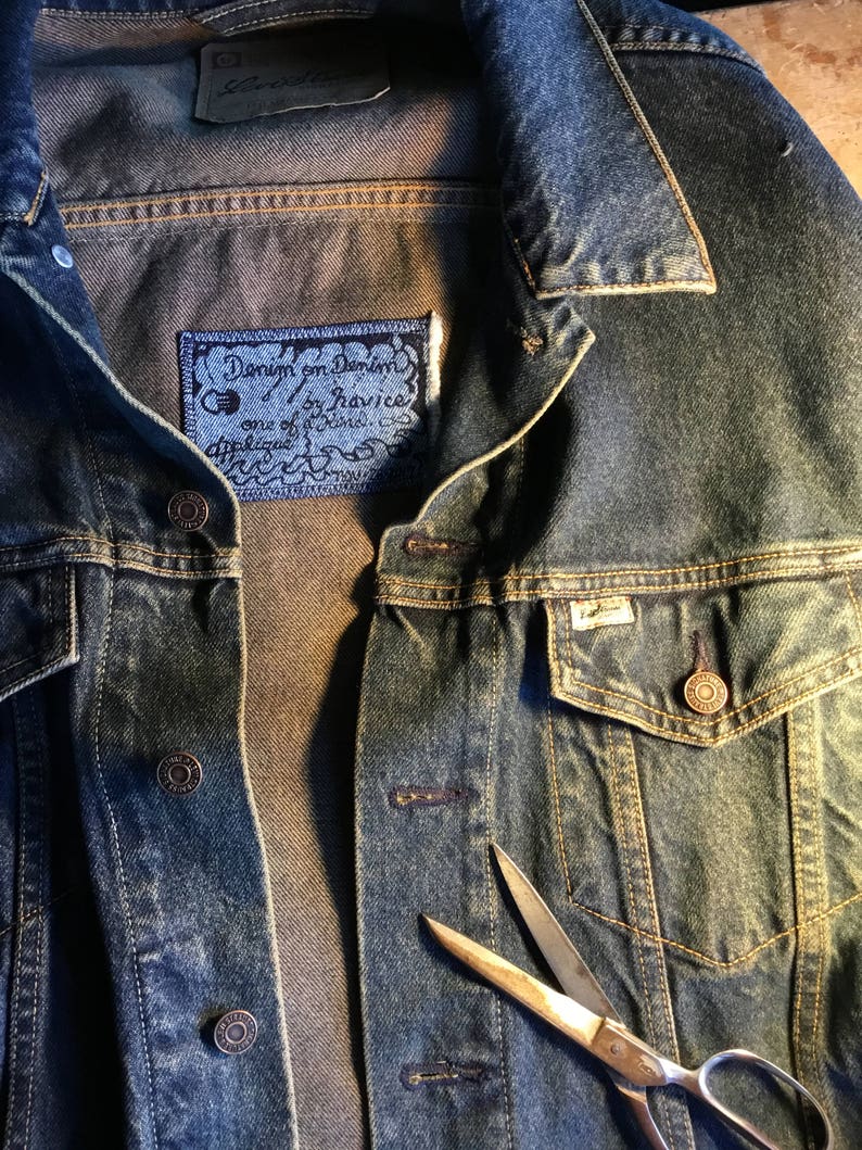 Mens Denim Jacket Denim on Denim Appliqué Back Panel Embellished Desert ...